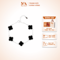 Lắc Tay Vòng Tay Cỏ 4 Lá Đen Bạc 925 Không Gỉ - Moa Jewel ML0001
