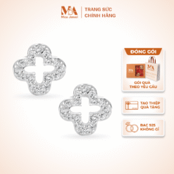 Bông Tai Bạc Cỏ 4 Lá Đá Trắng Bạc 925 Không Gỉ - Moa Jewel MB0006