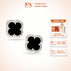 Bông Tai Bạc Cỏ 4 Lá Đá Đen Bạc 925 Không Gỉ - Moa Jewel MB0008